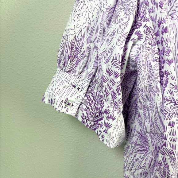 Talbots Smocked Top Plus Petite 2XP Purple White Blissful Meadow Floral Linen - Picture 3 of 9